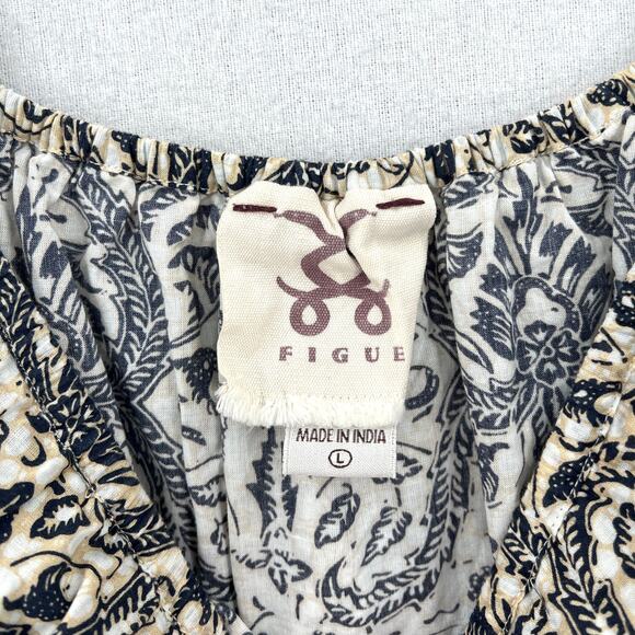 FIGUE Tamara Top Womens Large Cream Black Printed Off the Shoulder Blouse Cotton - Picture 10 of 13